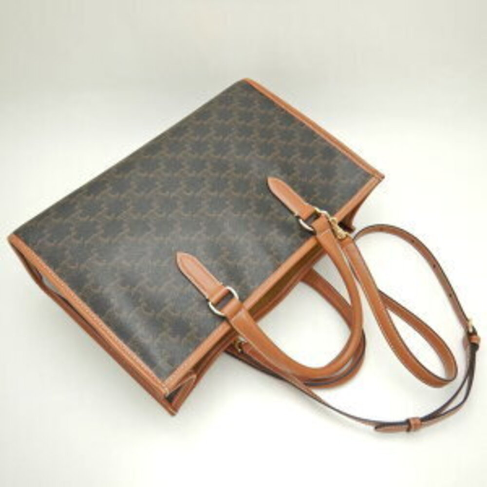 CELINE Horizontal Cabas Tote Bag Triomphe Canvas Calfskin Black Tan - Picture 3 of 9